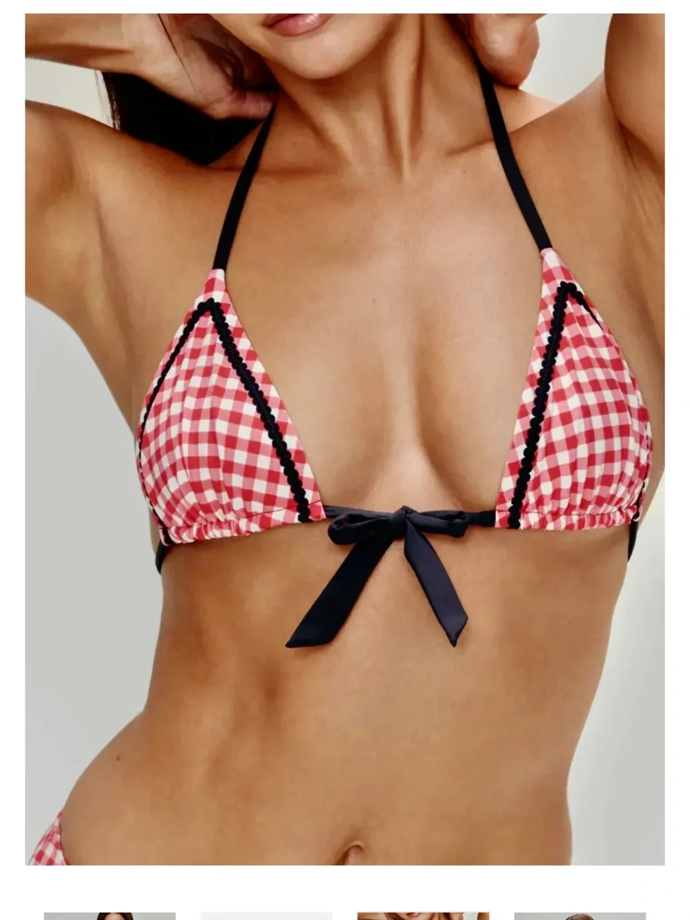 Frankie’s Bikinis Red Gingham Triangle Bikini Top - Brand